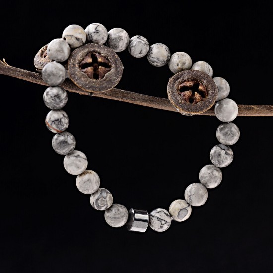 Natural Map Stone Men's Women Beaded Stainless Steel Bracelets Jewelry Tiger Eye