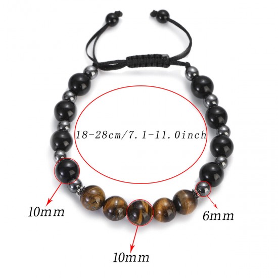 Natural Map Stone Men's Women Beaded Stainless Steel Bracelets Jewelry Tiger Eye