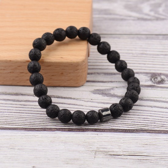 Natural Map Stone Men's Women Beaded Stainless Steel Bracelets Jewelry Tiger Eye