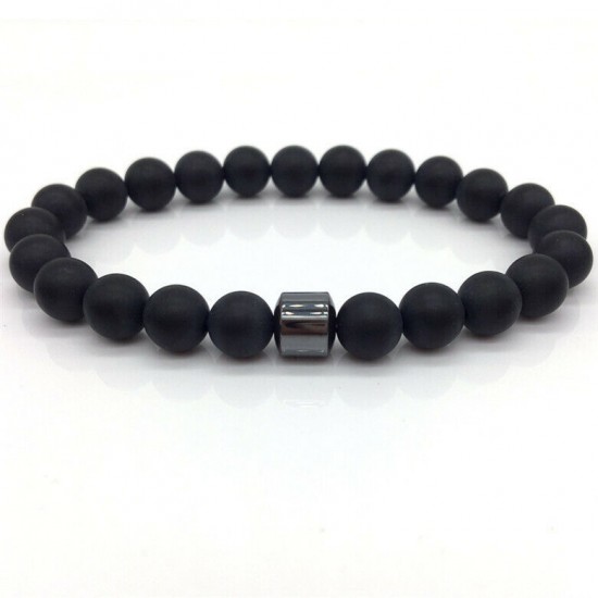 Natural Map Stone Men's Women Beaded Stainless Steel Bracelets Jewelry Tiger Eye