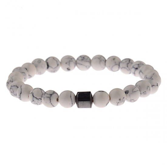 Natural Map Stone Men's Women Beaded Stainless Steel Bracelets Jewelry Tiger Eye