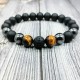 Natural Map Stone Men's Women Beaded Stainless Steel Bracelets Jewelry Tiger Eye