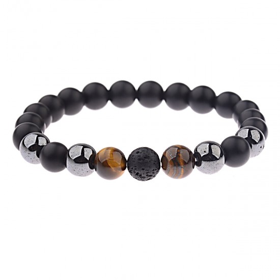 Natural Map Stone Men's Women Beaded Stainless Steel Bracelets Jewelry Tiger Eye