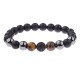Natural Map Stone Men's Women Beaded Stainless Steel Bracelets Jewelry Tiger Eye