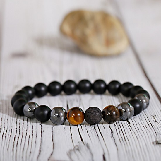 Natural Map Stone Men's Women Beaded Stainless Steel Bracelets Jewelry Tiger Eye