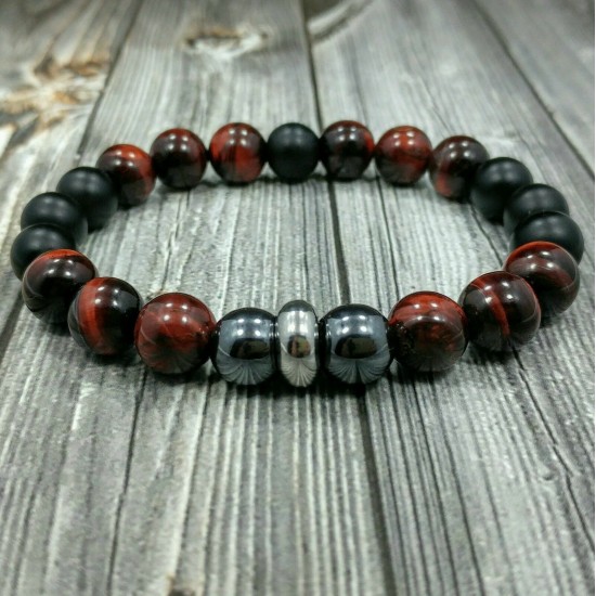 Natural Map Stone Men's Women Beaded Stainless Steel Bracelets Jewelry Tiger Eye