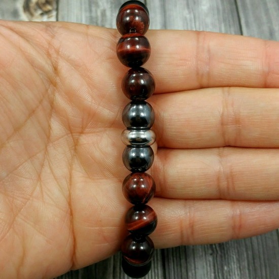 Natural Map Stone Men's Women Beaded Stainless Steel Bracelets Jewelry Tiger Eye