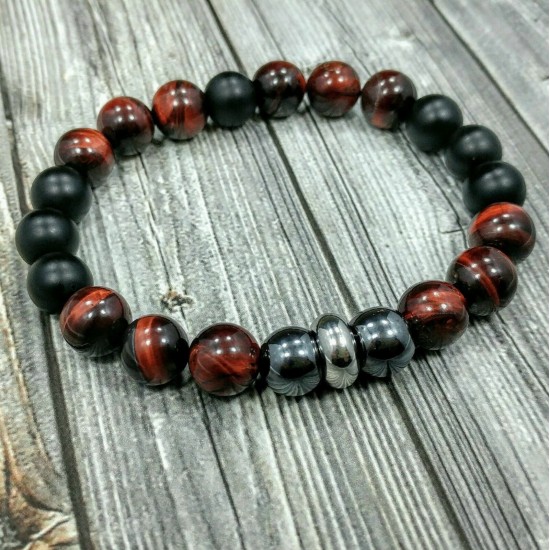 Natural Map Stone Men's Women Beaded Stainless Steel Bracelets Jewelry Tiger Eye