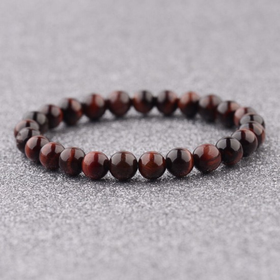 Natural Map Stone Men's Women Beaded Stainless Steel Bracelets Jewelry Tiger Eye