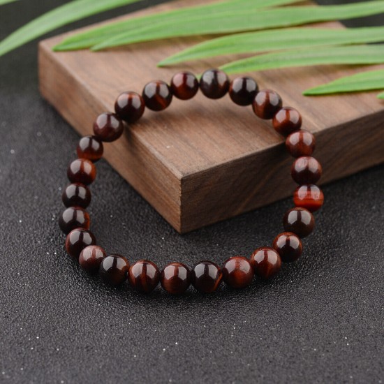 Natural Map Stone Men's Women Beaded Stainless Steel Bracelets Jewelry Tiger Eye