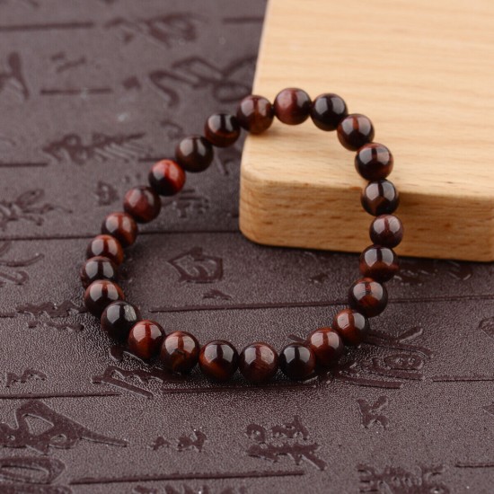 Natural Map Stone Men's Women Beaded Stainless Steel Bracelets Jewelry Tiger Eye