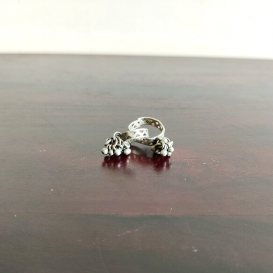 Vintage Toe Rings Old Silver Jewelry Pair Tribal Lady Collectible Bells Attached