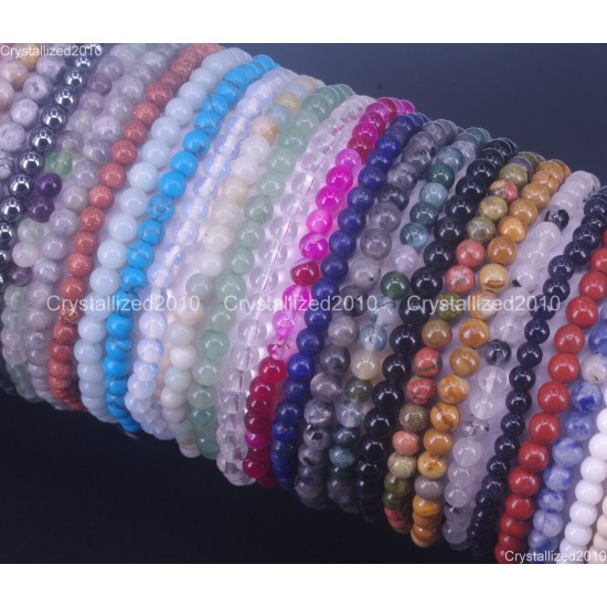 Handmade 4mm AAA Natural Gemstone Round Beads Stretchy Bracelet Healing Reiki 7"