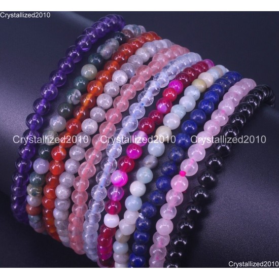 Handmade 4mm AAA Natural Gemstone Round Beads Stretchy Bracelet Healing Reiki 7"