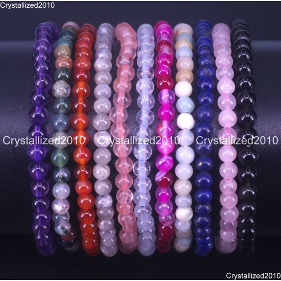 Handmade 4mm AAA Natural Gemstone Round Beads Stretchy Bracelet Healing Reiki 7"