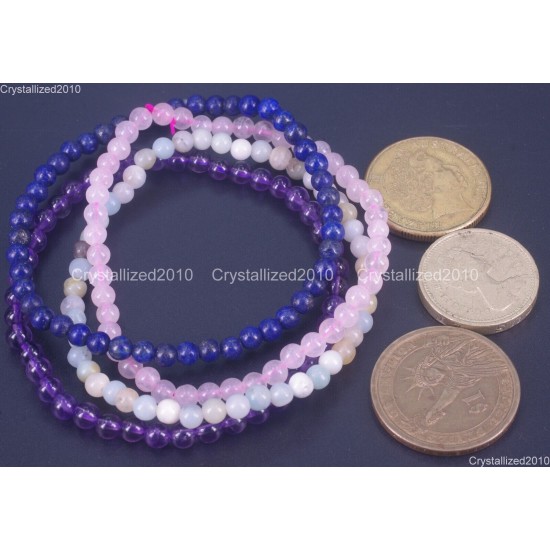 Handmade 4mm AAA Natural Gemstone Round Beads Stretchy Bracelet Healing Reiki 7"