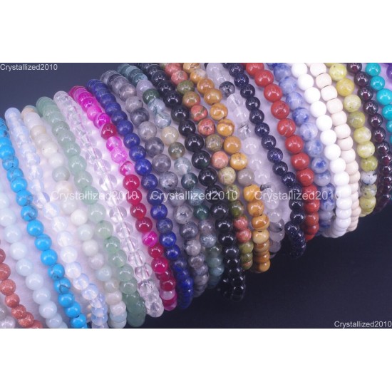 Handmade 4mm AAA Natural Gemstone Round Beads Stretchy Bracelet Healing Reiki 7"