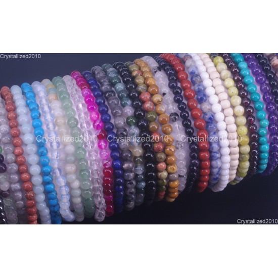 Handmade 4mm AAA Natural Gemstone Round Beads Stretchy Bracelet Healing Reiki 7"