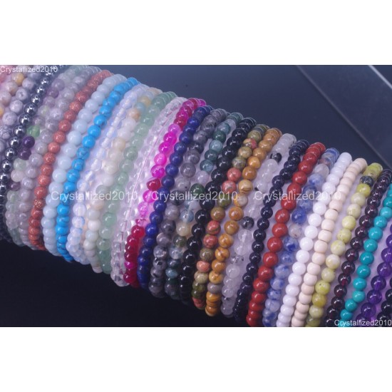 Handmade 4mm AAA Natural Gemstone Round Beads Stretchy Bracelet Healing Reiki 7"