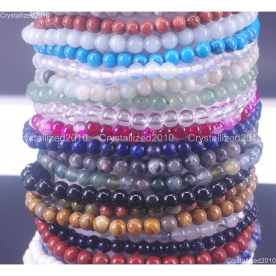 Handmade 4mm AAA Natural Gemstone Round Beads Stretchy Bracelet Healing Reiki 7"