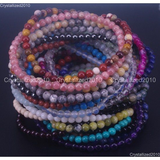 Handmade 4mm AAA Natural Gemstone Round Beads Stretchy Bracelet Healing Reiki 7"