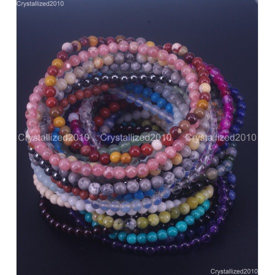 Handmade 4mm AAA Natural Gemstone Round Beads Stretchy Bracelet Healing Reiki 7"