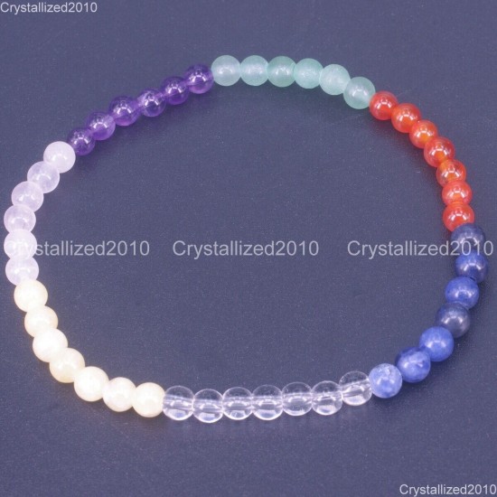 Handmade 4mm AAA Natural Gemstone Round Beads Stretchy Bracelet Healing Reiki 7"