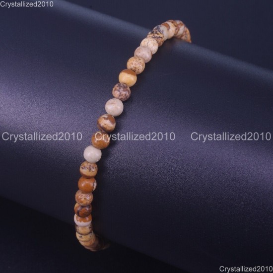 Handmade 4mm AAA Natural Gemstone Round Beads Stretchy Bracelet Healing Reiki 7"