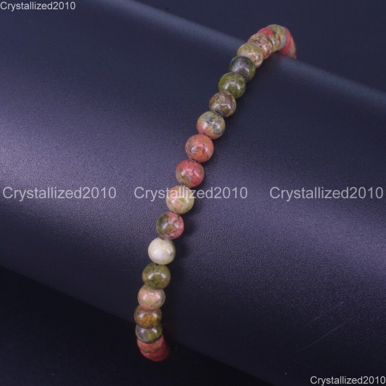 Handmade 4mm AAA Natural Gemstone Round Beads Stretchy Bracelet Healing Reiki 7"