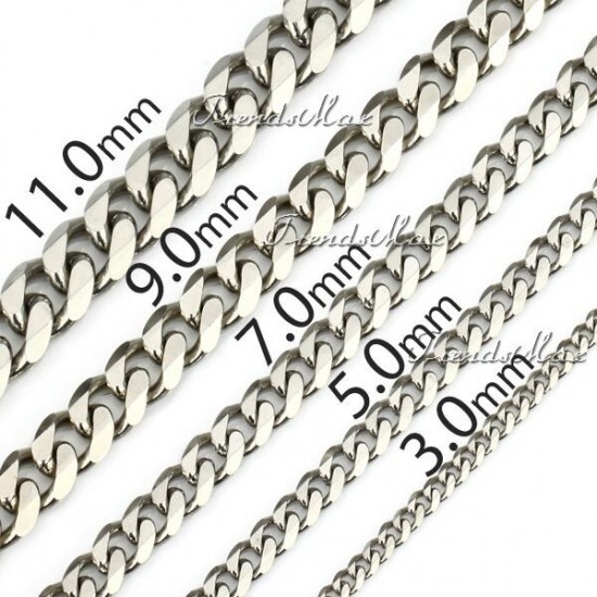 Men's Chain 3/5/7/9/11mm Stainless Steel Bracelet Silver Curb Cuban Link 7-11"