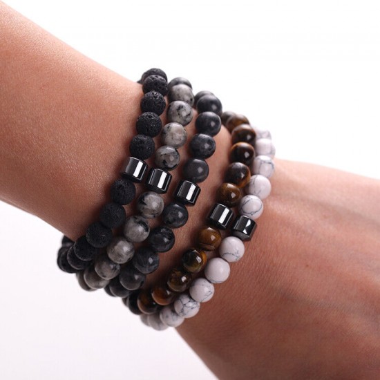 Hematite Gemstone Bracelet Bead Chakra Natural Stone Stretch Reiki For Men Women