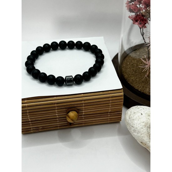Hematite Gemstone Bracelet Bead Chakra Natural Stone Stretch Reiki For Men Women