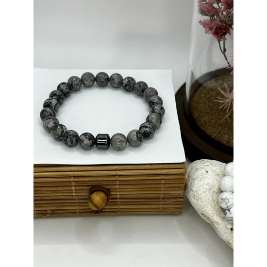 Hematite Gemstone Bracelet Bead Chakra Natural Stone Stretch Reiki For Men Women