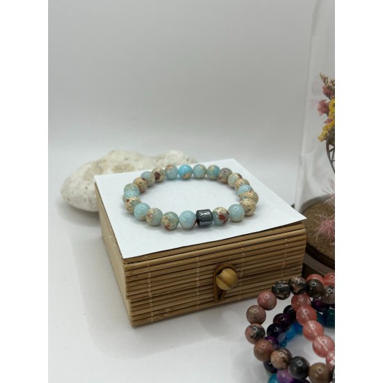 Hematite Gemstone Bracelet Bead Chakra Natural Stone Stretch Reiki For Men Women