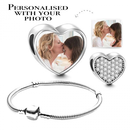 Photo Charm Heart Shape Valentines Mothers Anniversary Day Personalised Gift