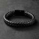 Black Bracelet Men's Braided Leather Bangle Stainless Steel Cuff Wristband