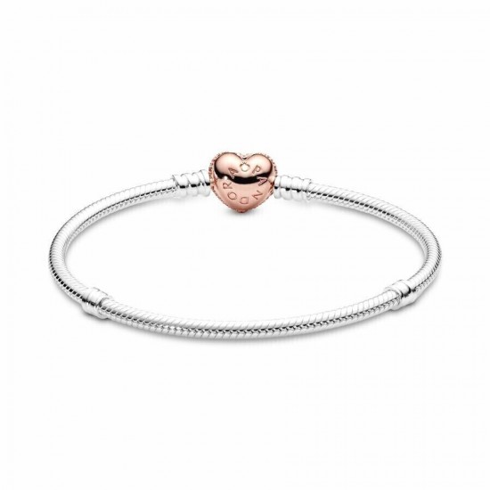 Pandora Moments Sparkling Gold Tone Heart Clasp Snake Bracelet #64111 * 17-21cm