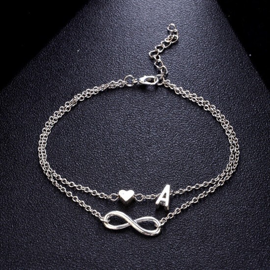 Silver Multi Layer Infinity Love Heart Initial Letter Chain Bridesmaid Bracelet