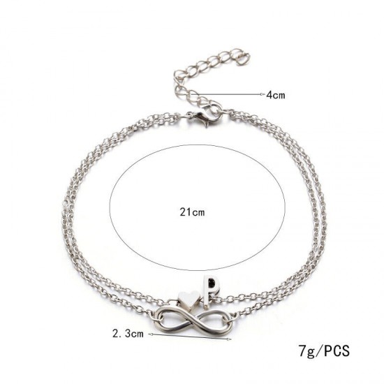 Silver Multi Layer Infinity Love Heart Initial Letter Chain Bridesmaid Bracelet