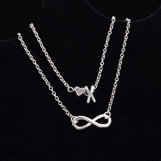 Silver Multi Layer Infinity Love Heart Initial Letter Chain Bridesmaid Bracelet