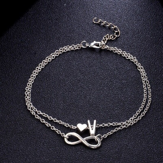 Silver Multi Layer Infinity Love Heart Initial Letter Chain Bridesmaid Bracelet