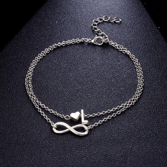 Silver Multi Layer Infinity Love Heart Initial Letter Chain Bridesmaid Bracelet