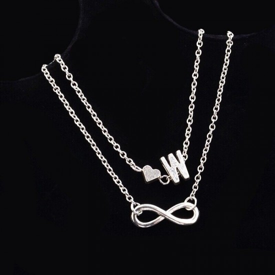 Silver Multi Layer Infinity Love Heart Initial Letter Chain Bridesmaid Bracelet