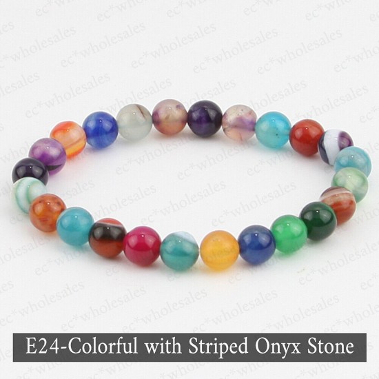 Handmade 8mm Mixed Natural Gemstone Round Beads Stretchy Bracelet Reiki Chakra