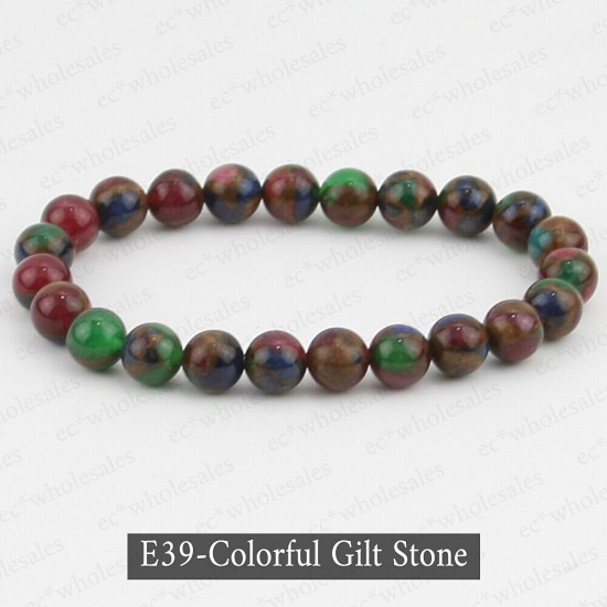 Handmade 8mm Mixed Natural Gemstone Round Beads Stretchy Bracelet Reiki Chakra