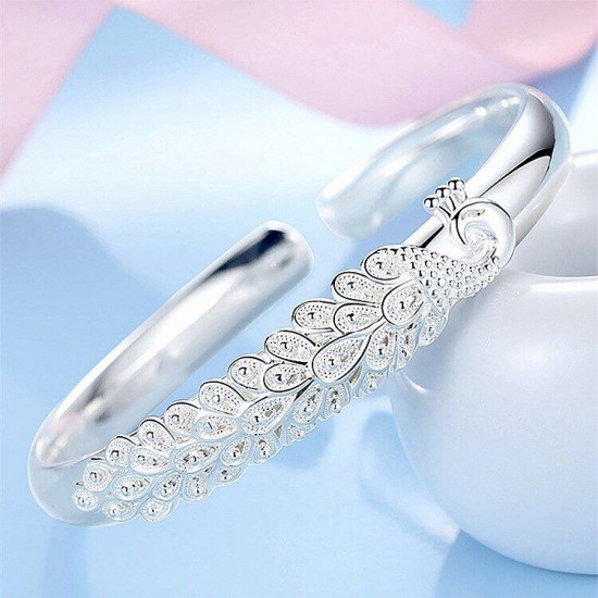 925 Sterling Silver Bangle Bracelet Cute Charm for Women Adjustment Cuff Wedding