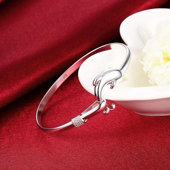 925 Sterling Silver Bangle Bracelet Cute Charm for Women Adjustment Cuff Wedding