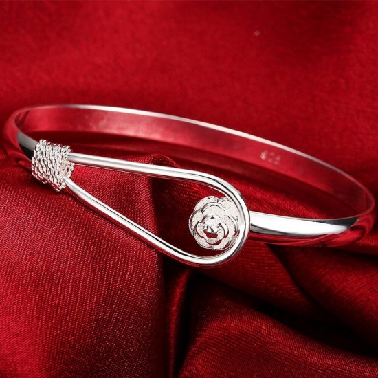 925 Sterling Silver Bangle Bracelet Cute Charm for Women Adjustment Cuff Wedding