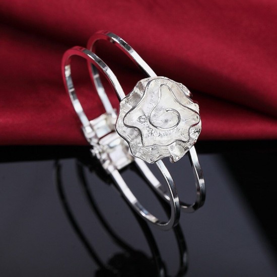 925 Sterling Silver Bangle Bracelet Cute Charm for Women Adjustment Cuff Wedding