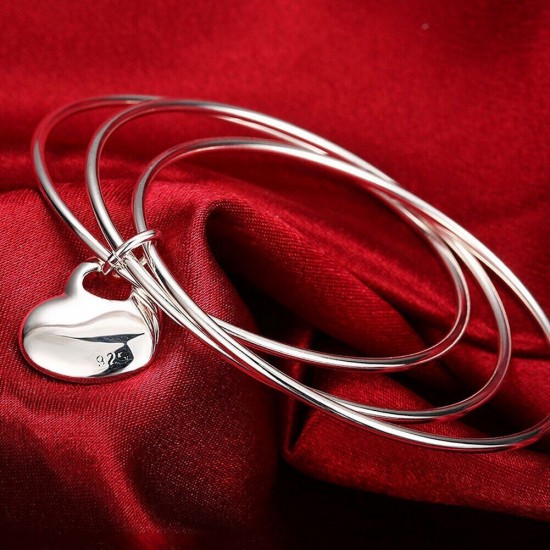 925 Sterling Silver Bangle Bracelet Cute Charm for Women Adjustment Cuff Wedding